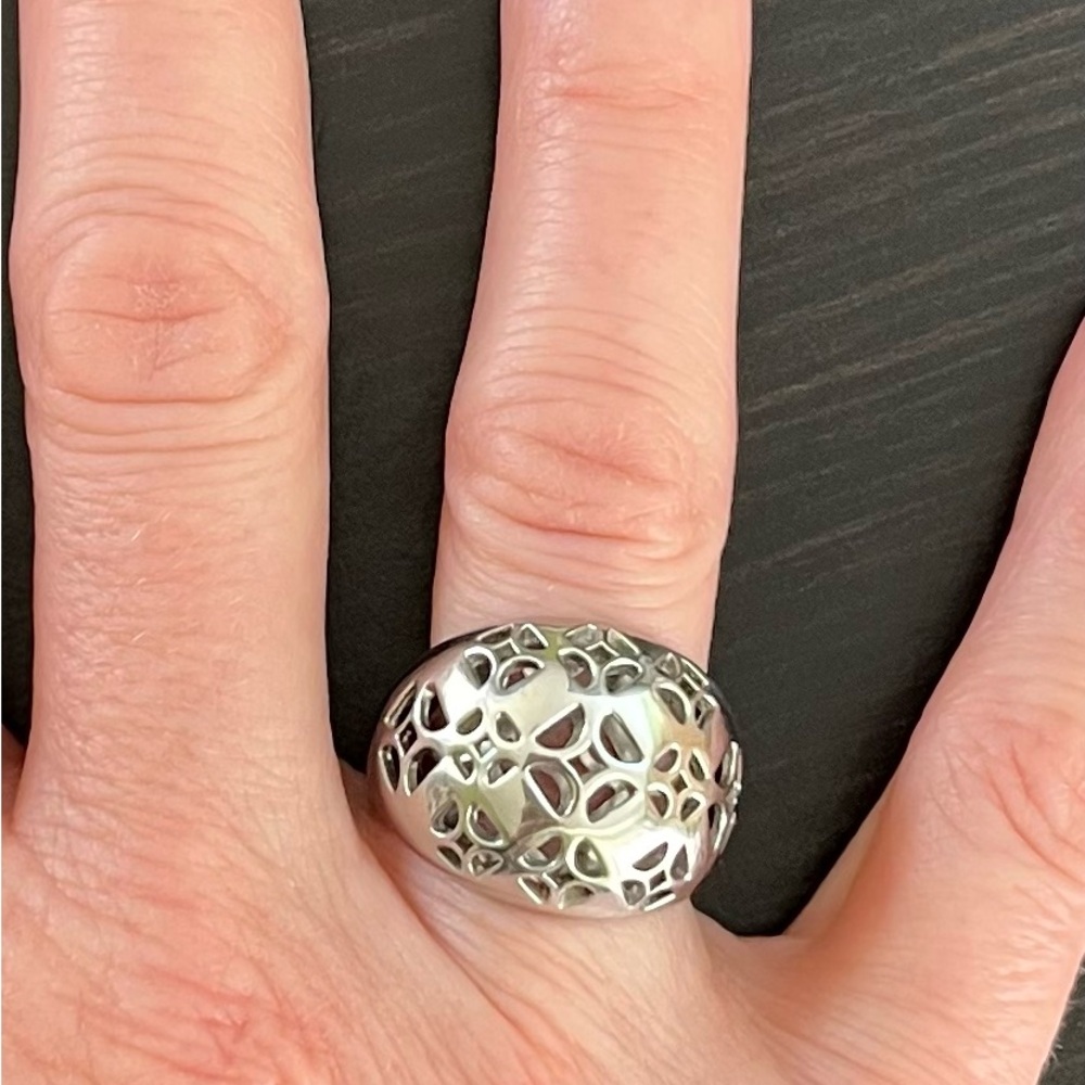 Vintage Fossil Stainless Steel Domed Filigree Ring
